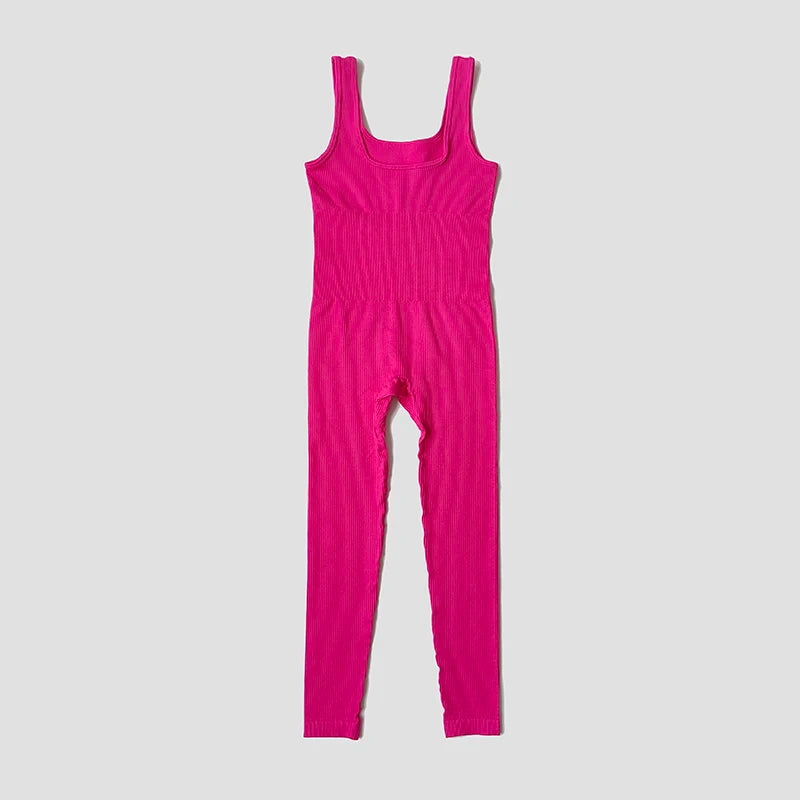 Seamless Ribbed Jumpsuit Women’s Yoga Tracksuit – One-Piece Sleeveless Fitness Romper