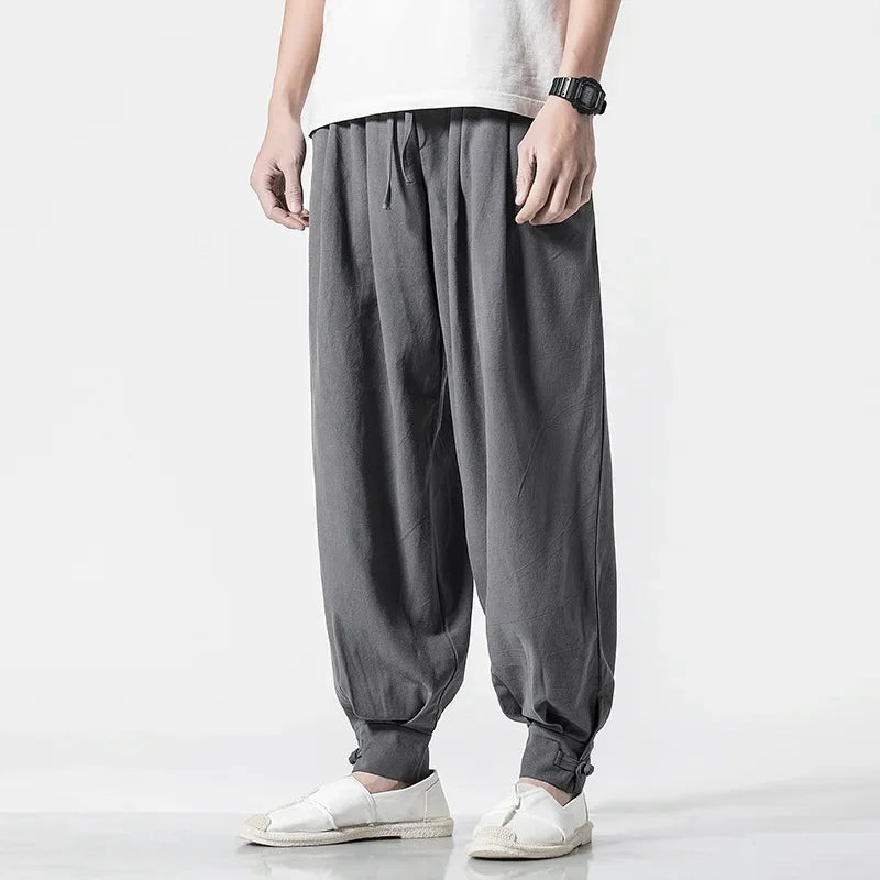 Loose-Fit Cotton Linen Monk Pants – Unisex Zen Meditation Trousers
