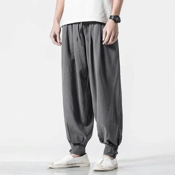 Loose-Fit Cotton Linen Monk Pants – Unisex Zen Meditation Trousers