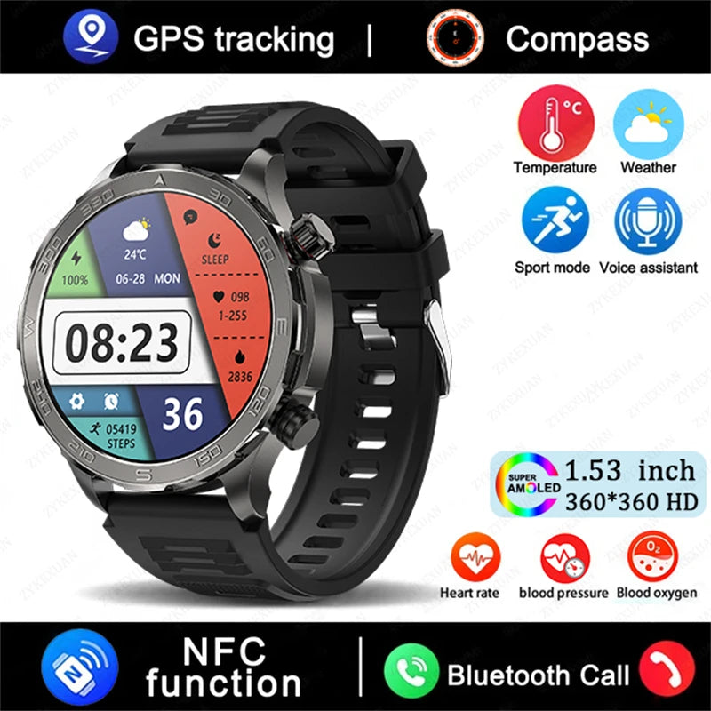 Men’s Smartwatch – AMOLED HD, Bluetooth Call, NFC & GPS