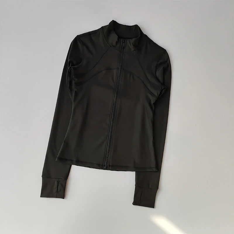 Women’s Yoga Suit – High-End Long Sleeve Sports Jacket with Standing Collar, Windproof Running & Training Top