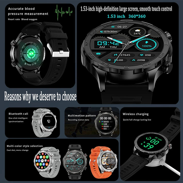 2025 Bluetooth Call Smart Watch Men AMOLED NFC GPS IP68