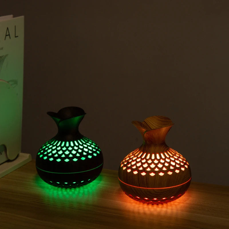 Eco-Friendly Wood Grain Ultrasonic Diffuser – USB Essential Oil Humidifier with Compact Desk Design & Light
