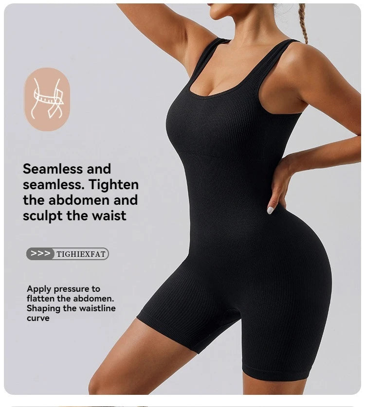 Seamless Tummy Control Bodysuit – Women’s Backless One-Piece Yoga Romper