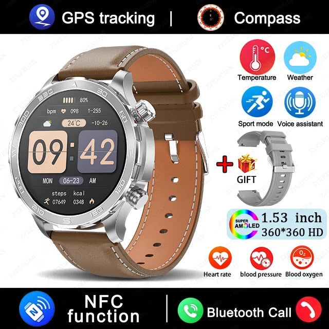 2025 Bluetooth Call Smart Watch Men AMOLED NFC GPS IP68