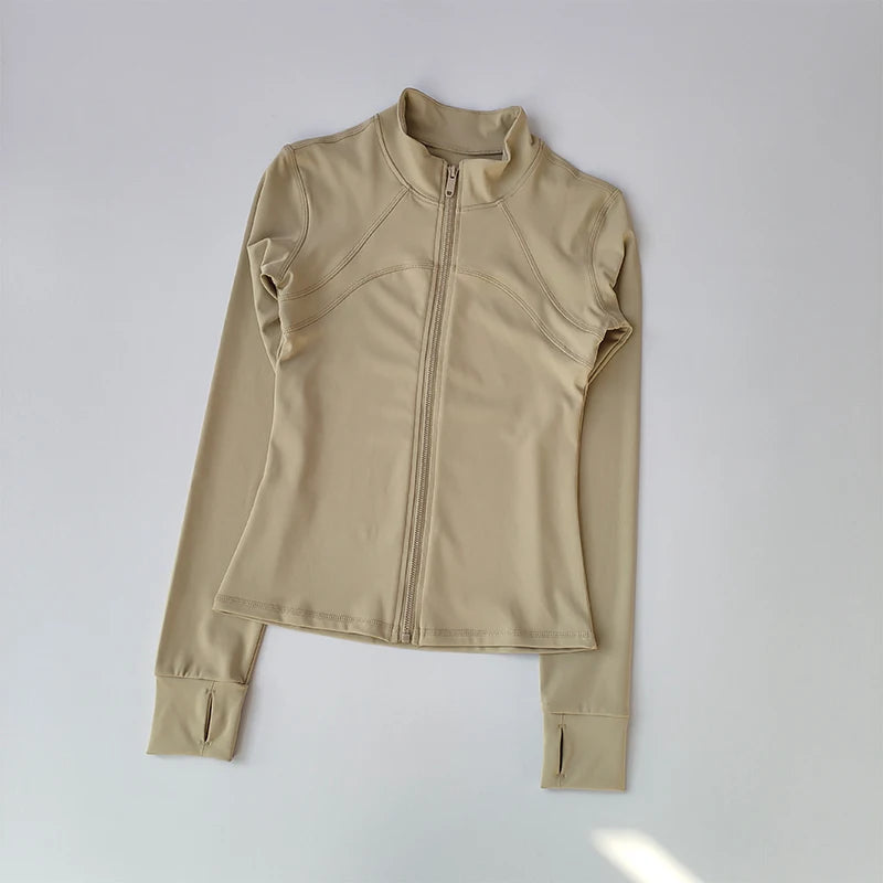 Women’s Yoga Suit – High-End Long Sleeve Sports Jacket with Standing Collar, Windproof Running & Training Top