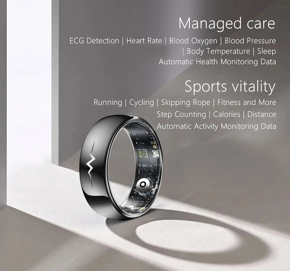 High-End Smart Ring – ECG, Blood Oxygen, Heart Rate & Blood Pressure Monitor with Sleep Tracking, 5ATM Waterproof, Multi-Sport Modes