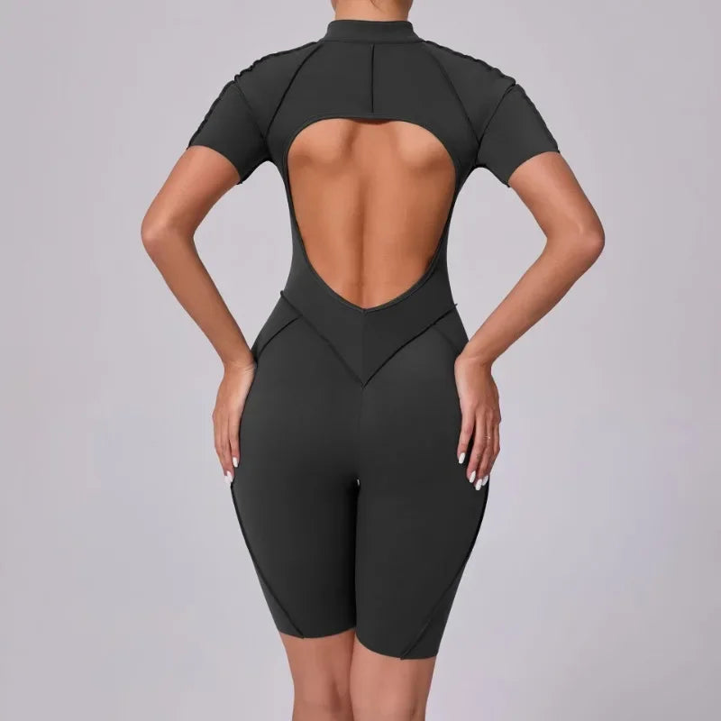 Seamless Yoga Jumpsuit – Women’s Backless Hip-Lifting One-Piece Fitness Bodysuit with Zipper for Gym & Workout