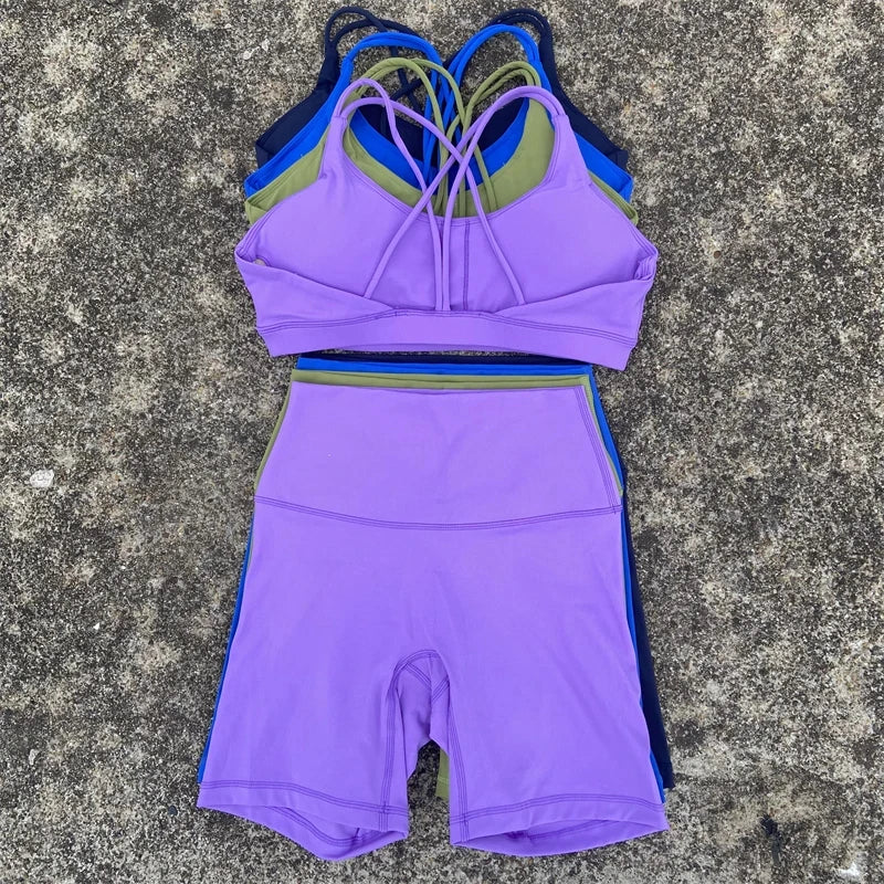 Women’s 2-Piece Yoga Set – Cross Back Bra & Short Leggings