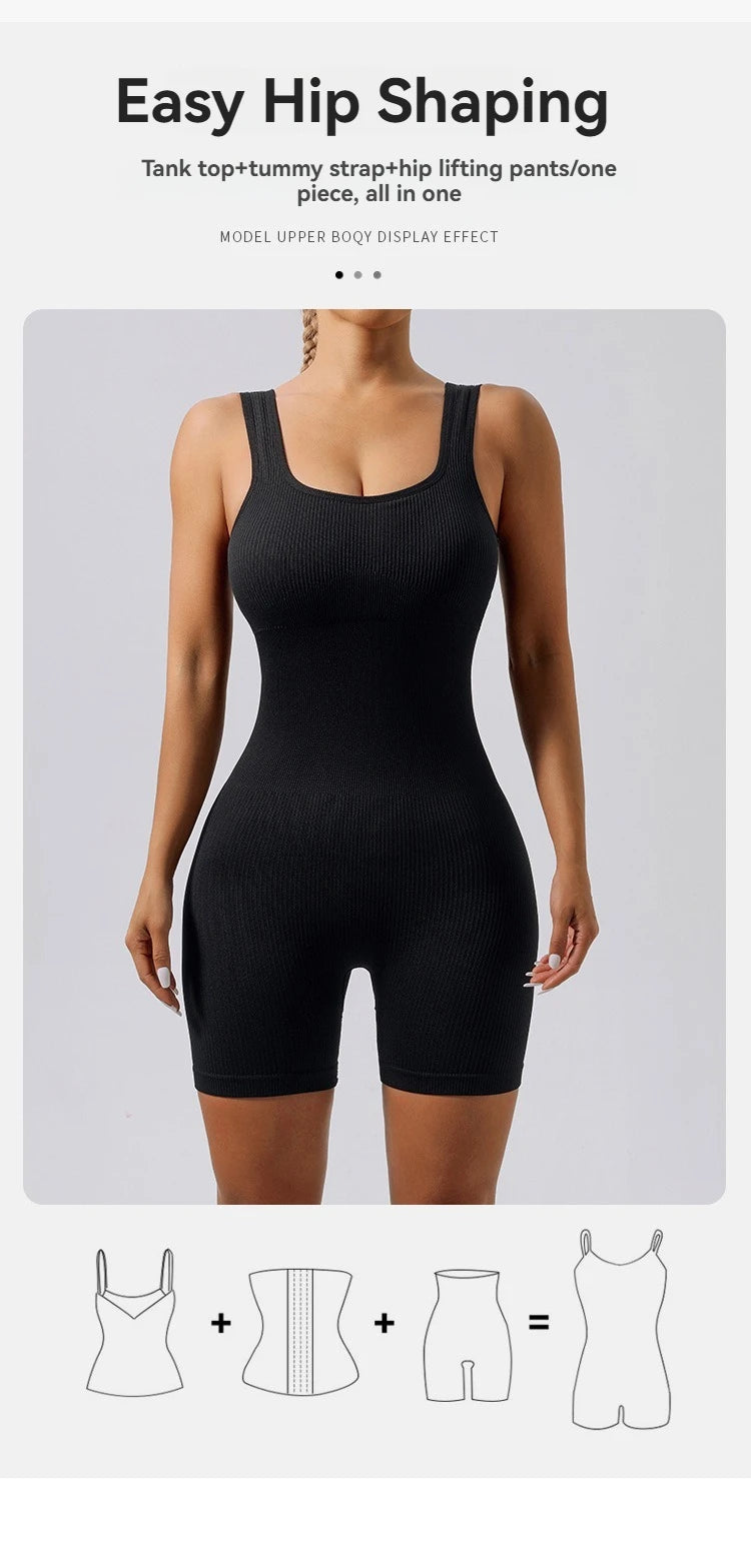Seamless Tummy Control Bodysuit – Women’s Backless One-Piece Yoga Romper