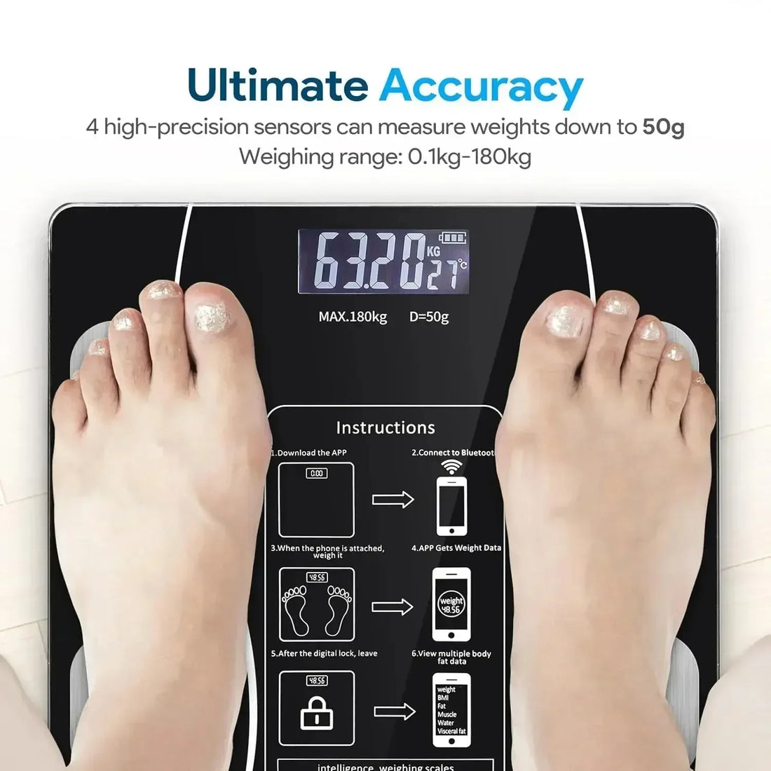 Bluetooth Body Fat Scale – Smart Digital Weight Scale with USB Charging
