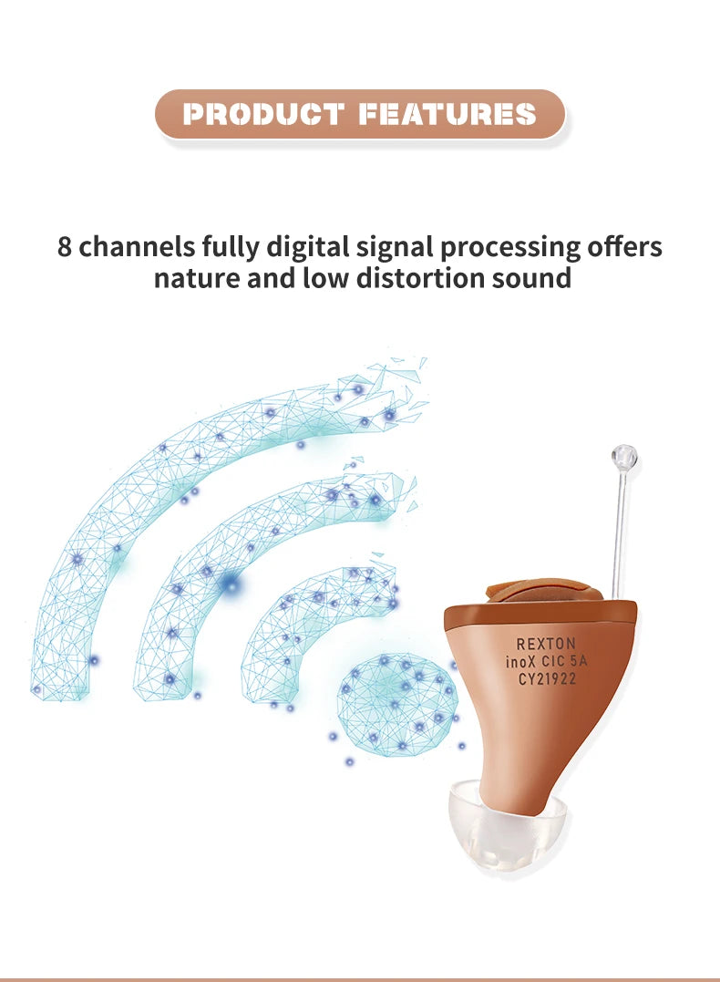 Rexton InoX 5A Invisible ITC CIC Digital Hearing Aid with App Control, 8 Channels