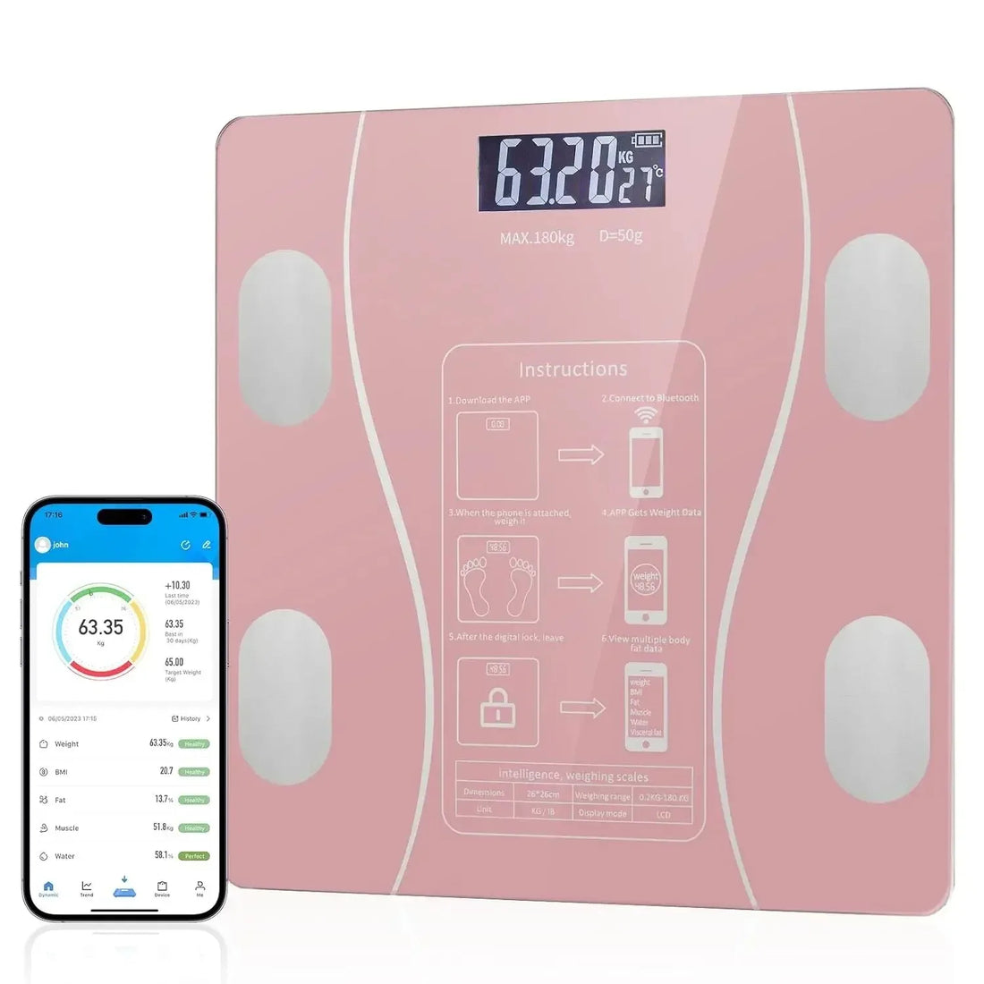 Bluetooth Body Fat Scale – Smart Digital Weight Scale with USB Charging