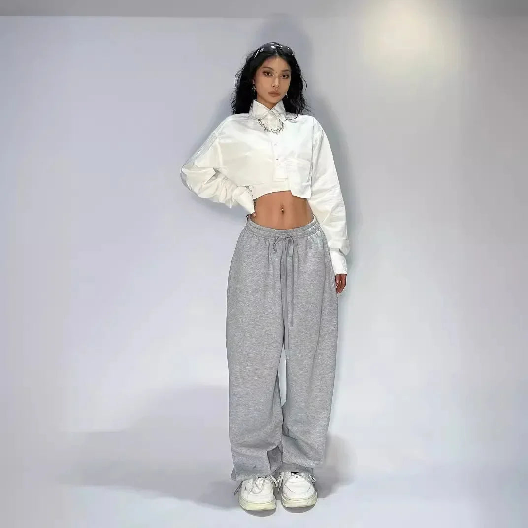 Women’s Casual Grey Sweatpants – Loose Fit Parachute Pants with Stretchy Waist for Everyday Comfort