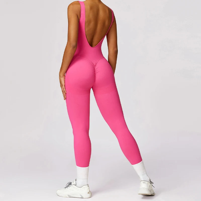 Women’s One-Piece Sporty Jumpsuit – Backless Yoga Suit with Leggings, Gym & Pilates Sportswear