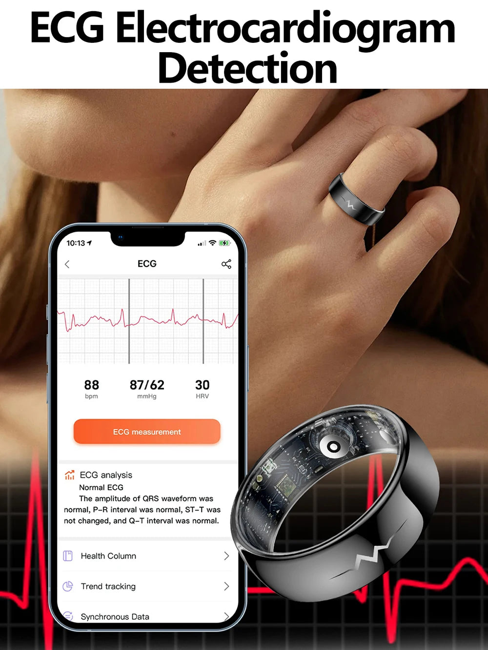High-End Smart Ring – ECG, Blood Oxygen, Heart Rate & Blood Pressure Monitor with Sleep Tracking, 5ATM Waterproof, Multi-Sport Modes