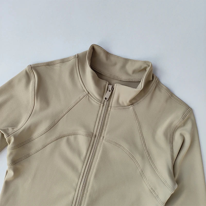 Women’s Yoga Suit – High-End Long Sleeve Sports Jacket with Standing Collar, Windproof Running & Training Top