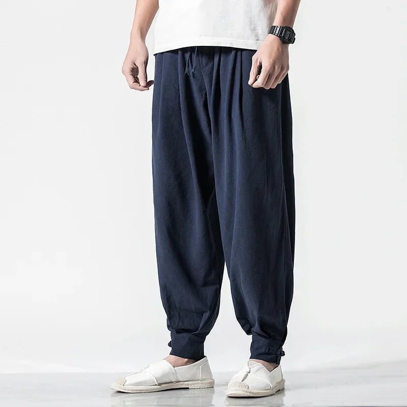 Loose-Fit Cotton Linen Monk Pants – Unisex Zen Meditation Trousers