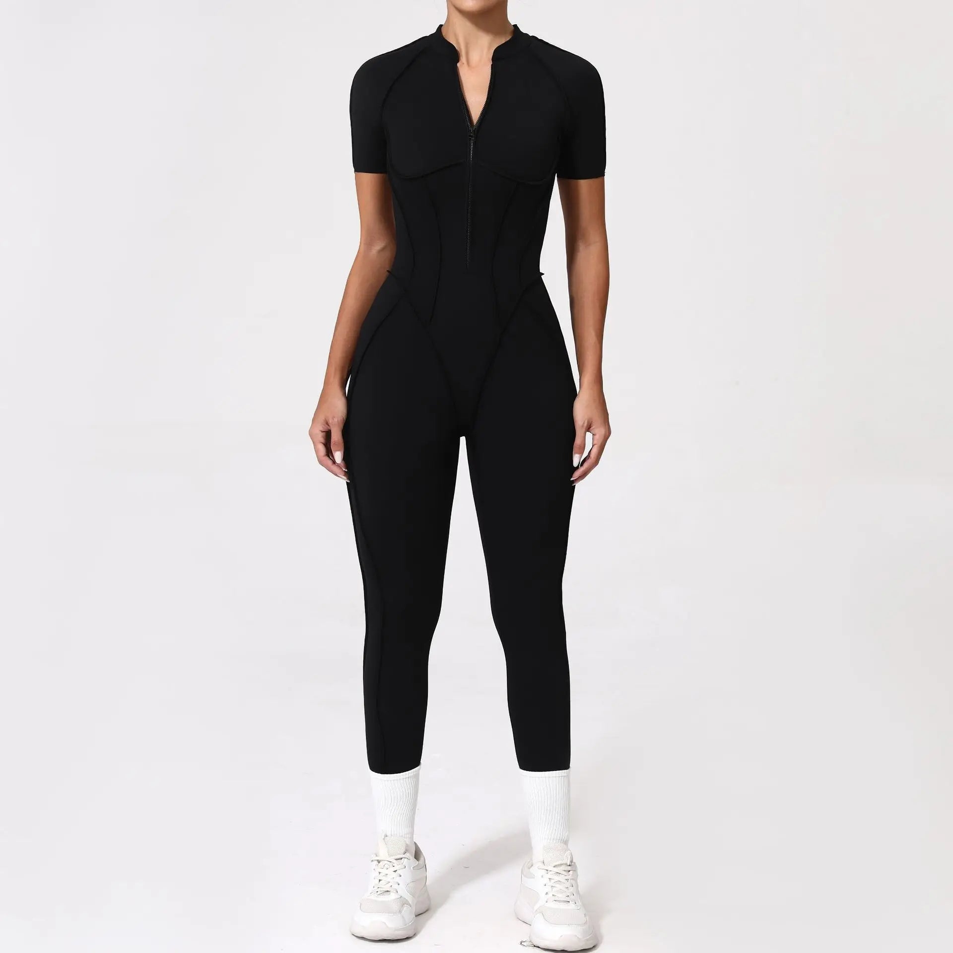 Seamless Yoga Jumpsuit – Women’s Backless Hip-Lifting One-Piece Fitness Bodysuit with Zipper for Gym & Workout