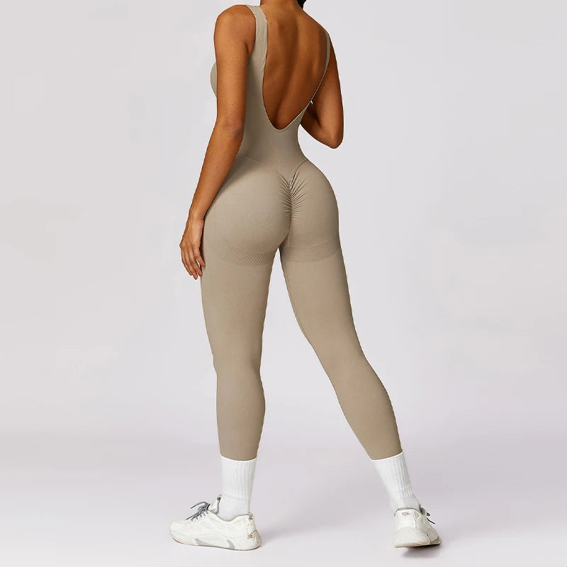 Women’s One-Piece Sporty Jumpsuit – Backless Yoga Suit with Leggings, Gym & Pilates Sportswear