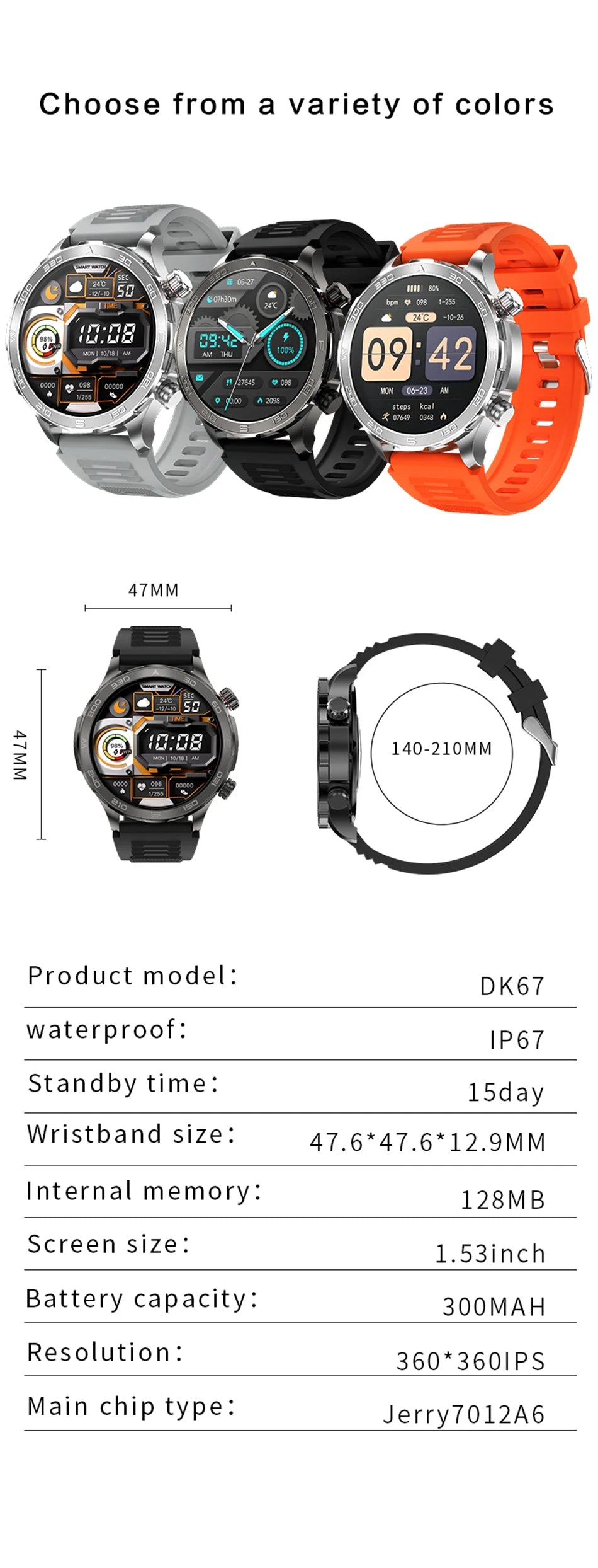 Men’s Smartwatch – AMOLED HD, Bluetooth Call, NFC & GPS