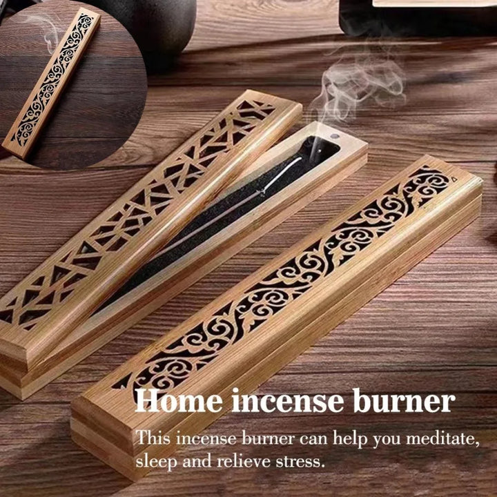 Natural Bamboo Incense Burner Box with Storage & Aromatherapy Plate