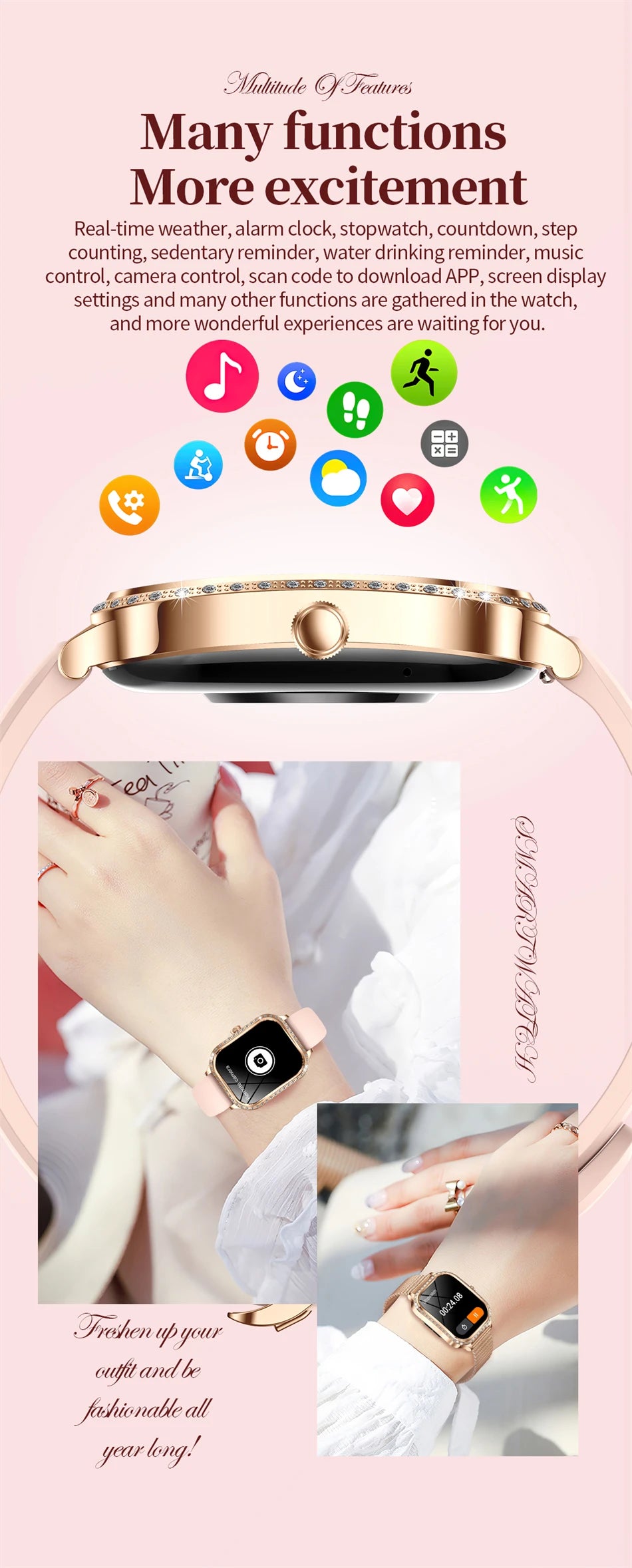 Women’s Smartwatch – Heart Rate, Blood Pressure, Music & BT Calling