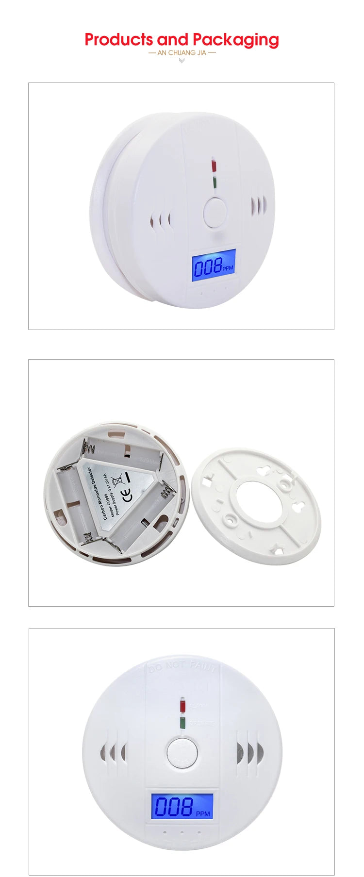 Independent CO Alarm Sensor – Carbon Monoxide Detector with LCD Display & 85dB High-Sensitivity Warning for Home & Hotel