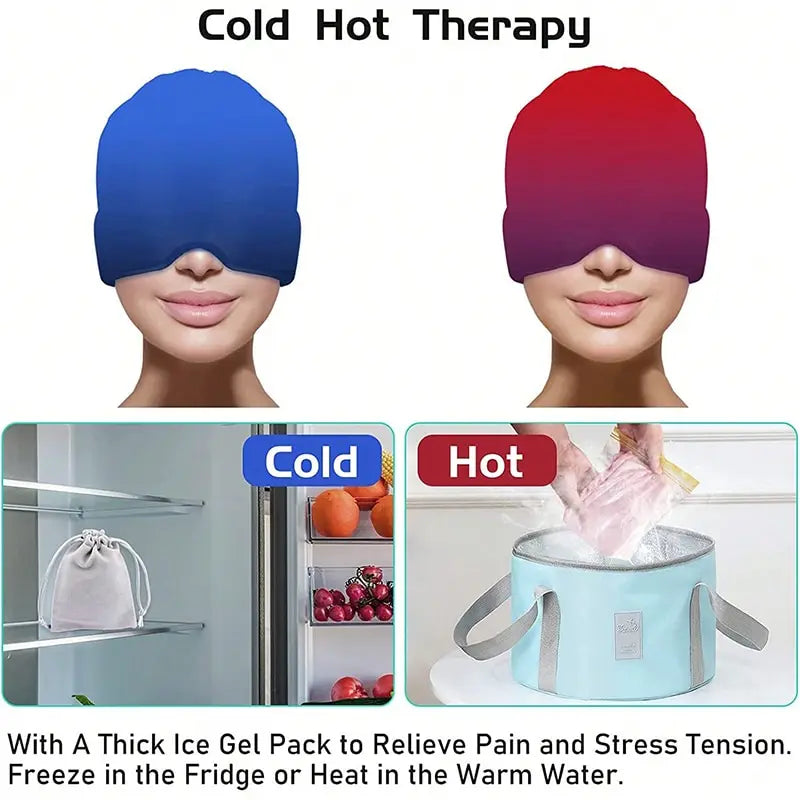Gel Ice Headache Relief Hat – Cold Compress Therapy Cap & Eye Mask for Migraine, Stress & Pain Relief