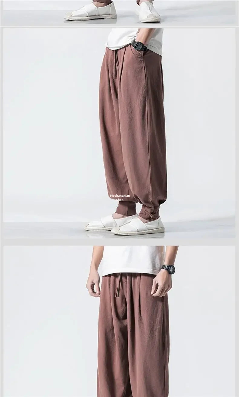 Loose-Fit Cotton Linen Monk Pants – Unisex Zen Meditation Trousers