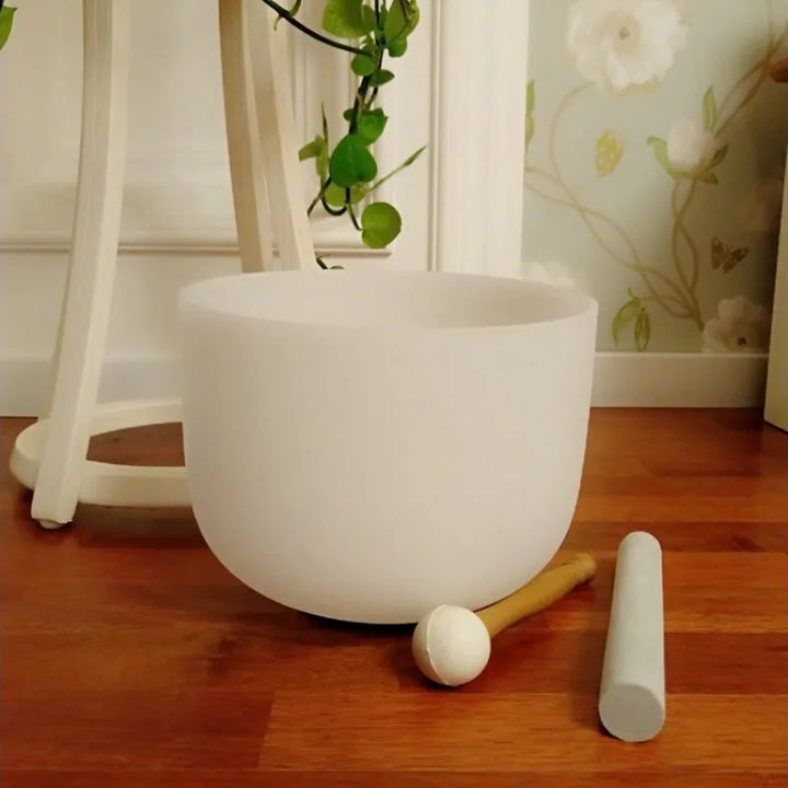 Handmade White Crystal Singing Bowl – Sound Healing & Meditation Instrument
