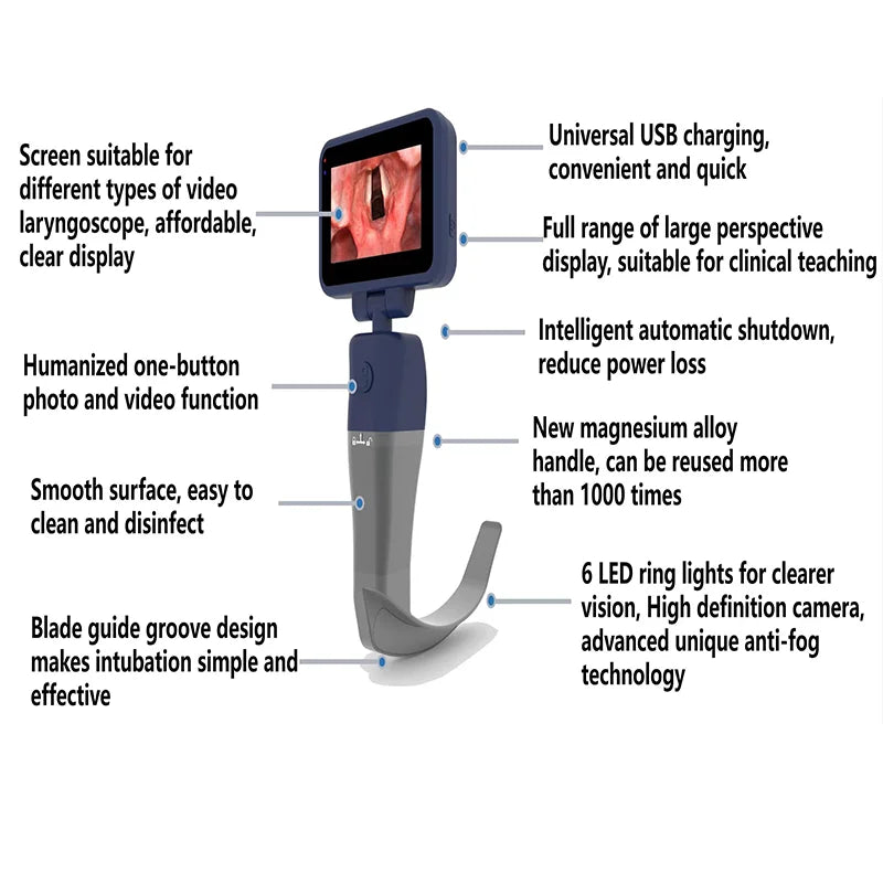 3.5" Video Laryngoscope – Digital Color Scope with Reusable Sterilizable Blades