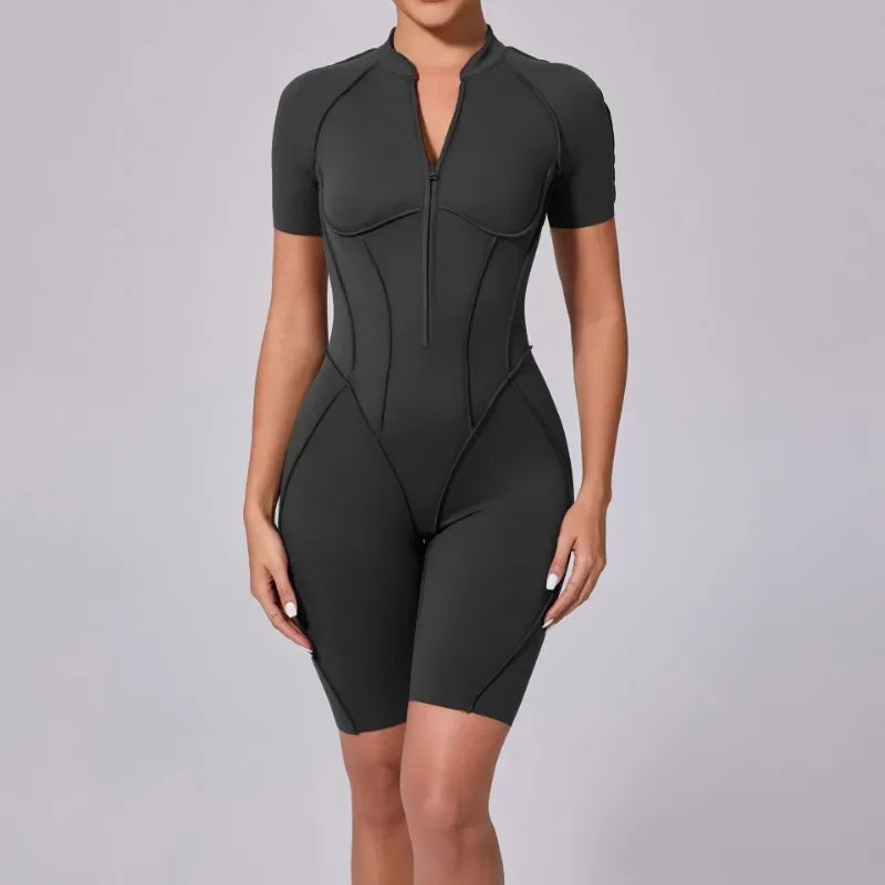 Seamless Yoga Jumpsuit – Women’s Backless Hip-Lifting One-Piece Fitness Bodysuit with Zipper for Gym & Workout