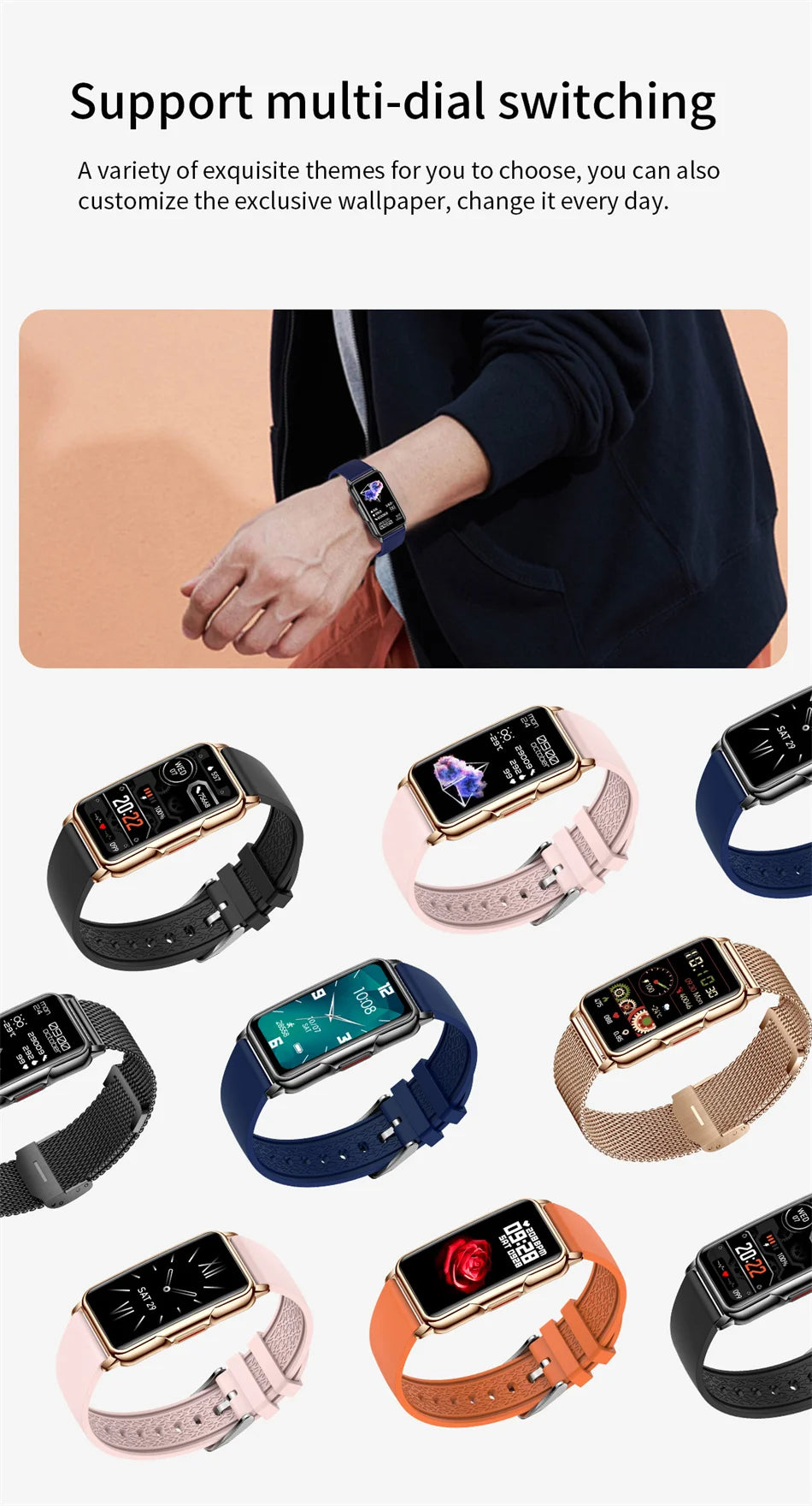 Smart Bracelet Watch – Android iOS Compatible, Waterproof Fitness Tracker with Heart Rate Monitor & 20+ Sports Modes, Gift for Men & Women
