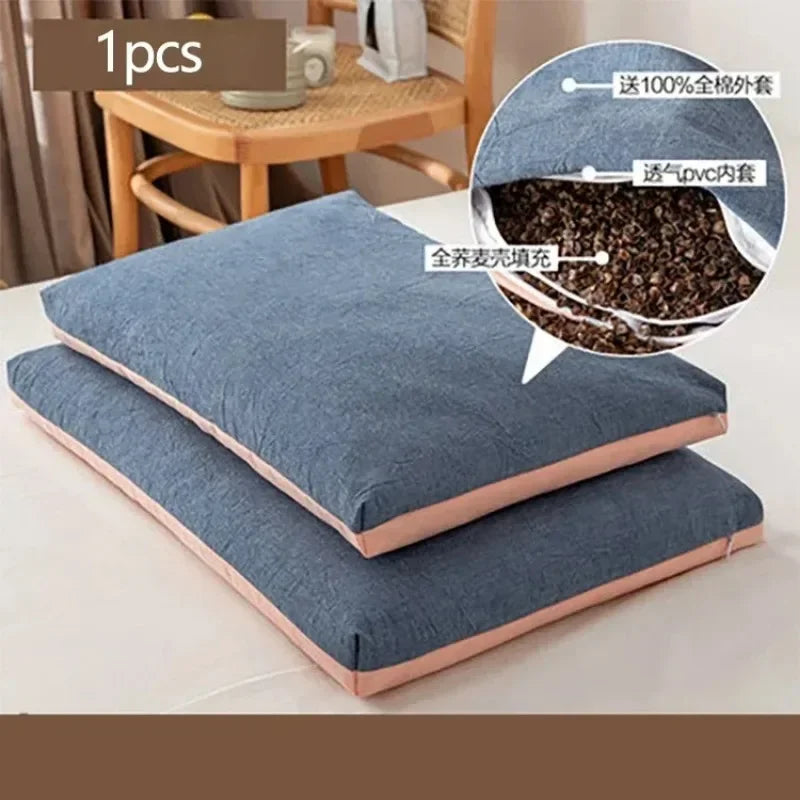 Organic Buckwheat Pillow – Coarse Cloth Cover, Cooling Hulls, Cervical Pain Relief