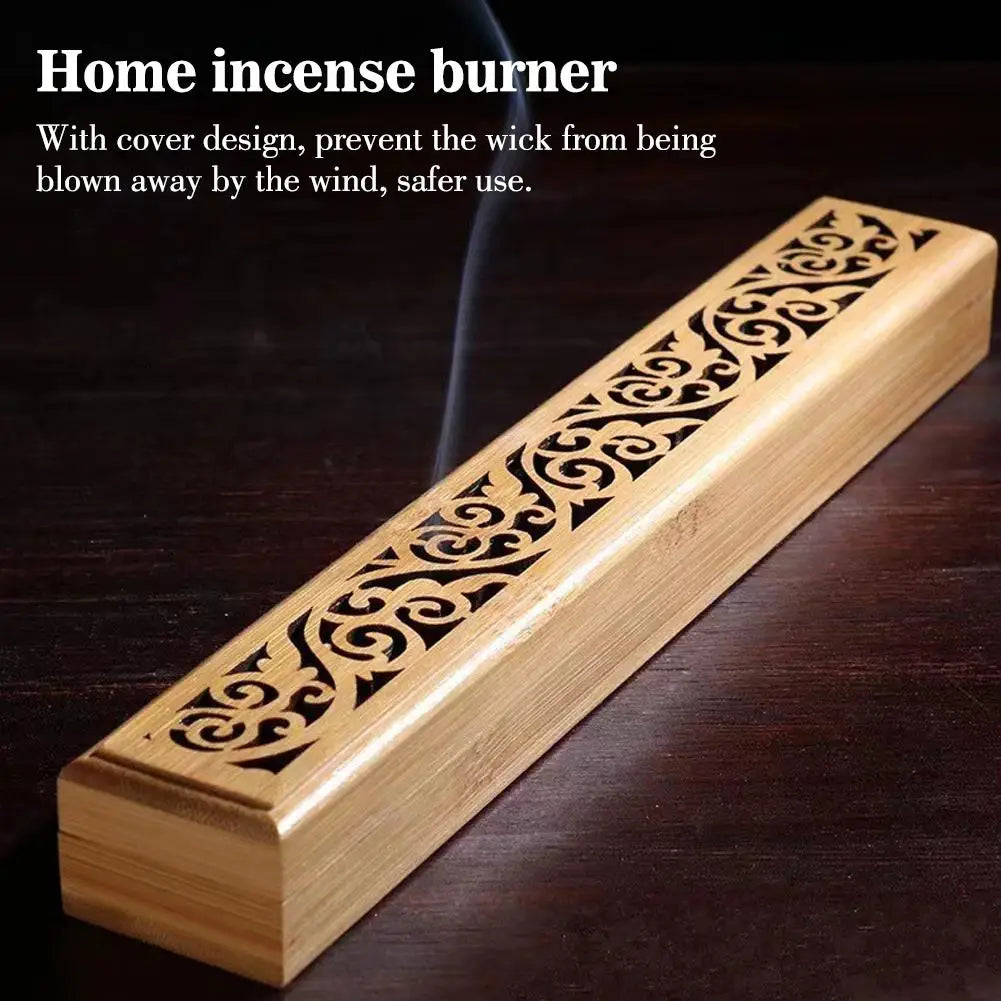 Natural Bamboo Incense Burner Box with Storage & Aromatherapy Plate