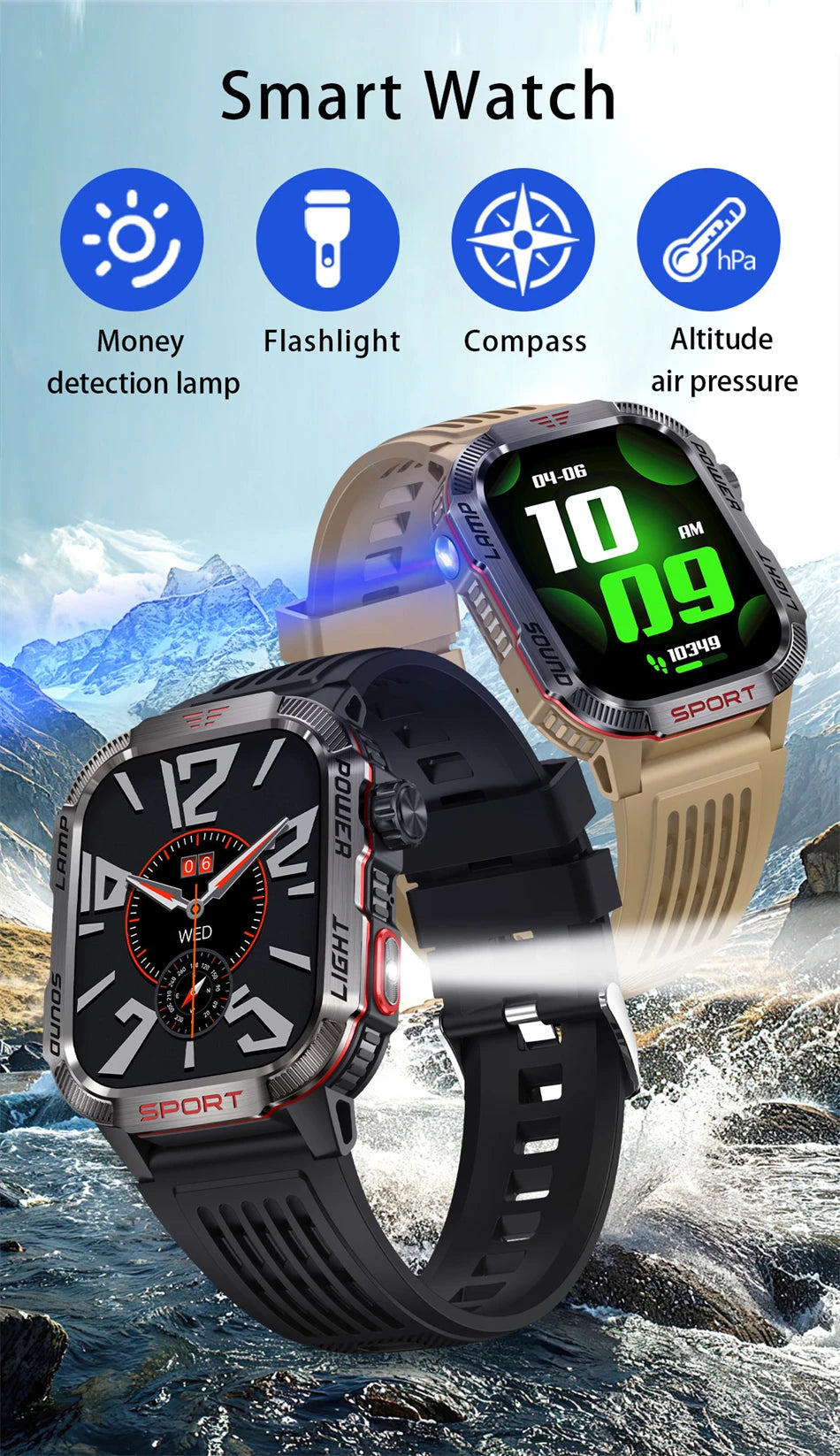 Men’s Military GPS Smartwatch – Outdoor Sport Tracker with Compass & Flashlight