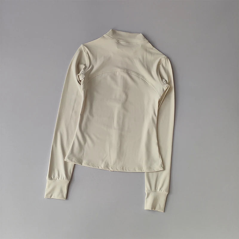 Women’s Yoga Suit – High-End Long Sleeve Sports Jacket with Standing Collar, Windproof Running & Training Top