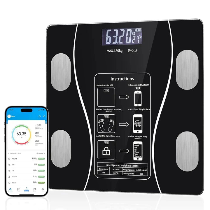 Bluetooth Body Fat Scale – Smart Digital Weight Scale with USB Charging