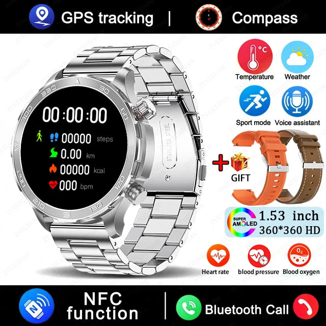2025 Bluetooth Call Smart Watch Men AMOLED NFC GPS IP68