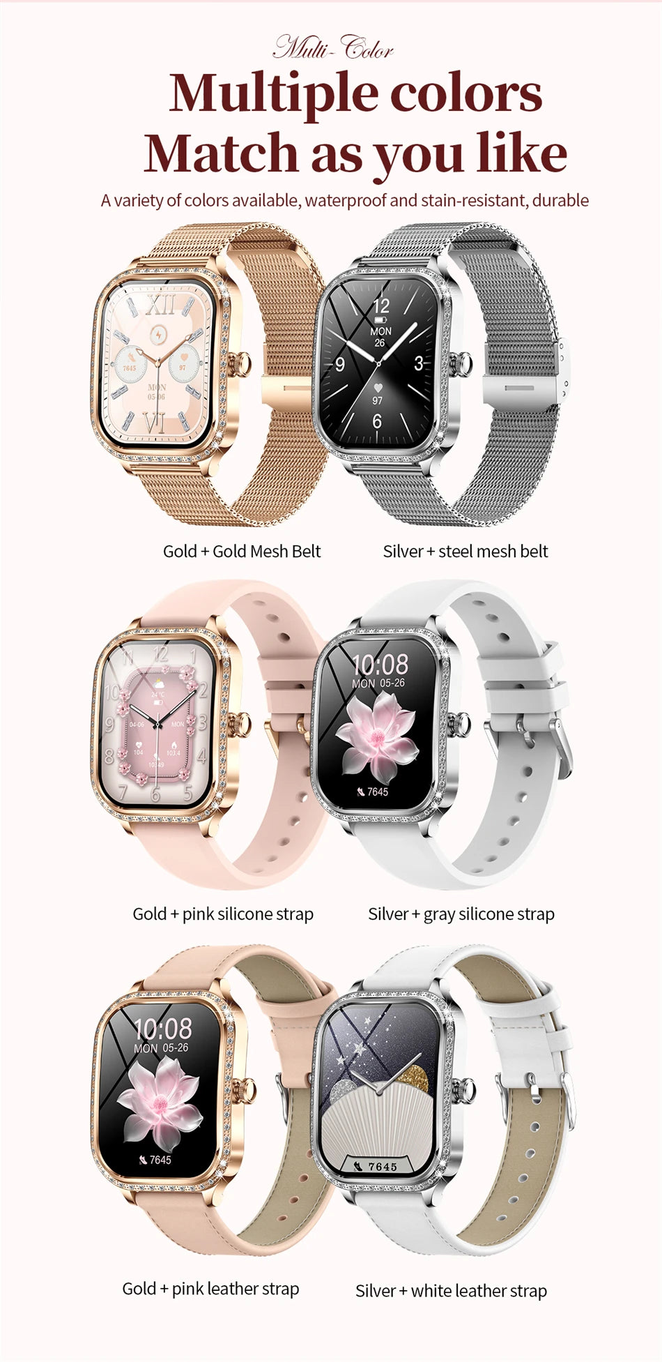 Women’s Smartwatch – Heart Rate, Blood Pressure, Music & BT Calling