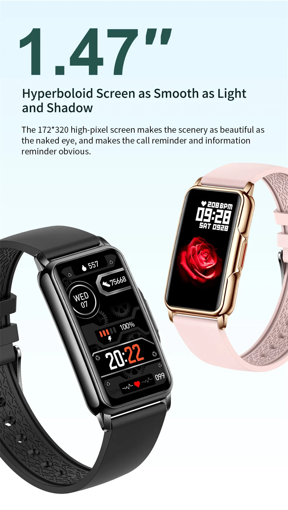 Smart Bracelet Watch – Android iOS Compatible, Waterproof Fitness Tracker with Heart Rate Monitor & 20+ Sports Modes, Gift for Men & Women