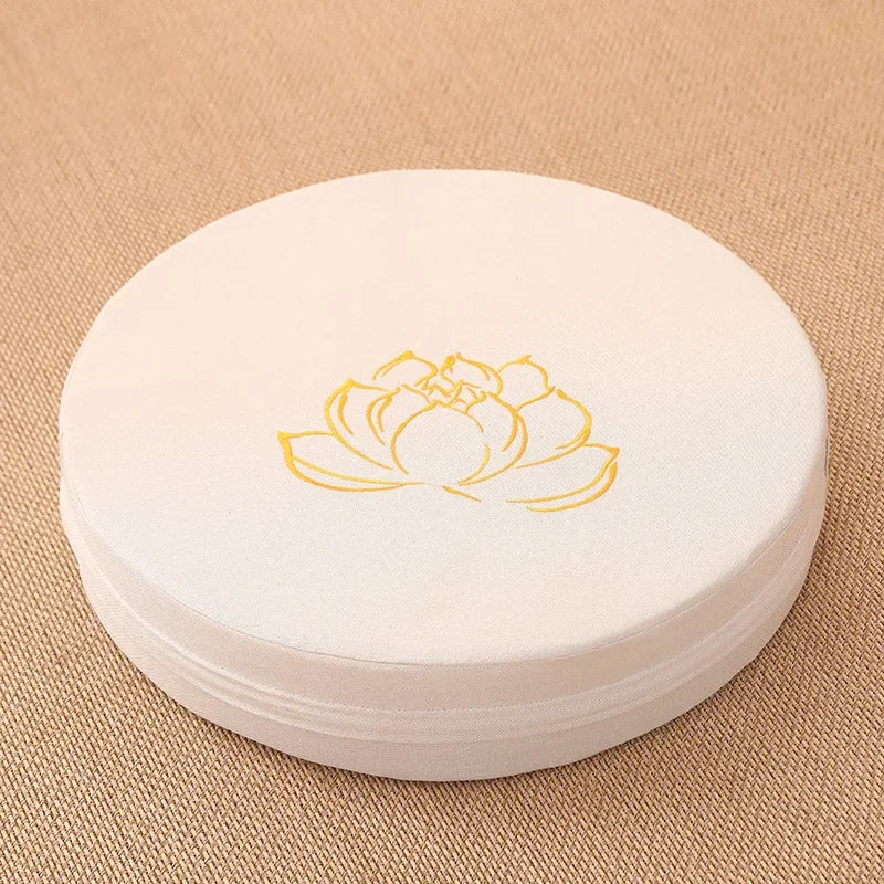 Round Meditation Cushion with Backrest – Embroidered Lotus, Washable Cover