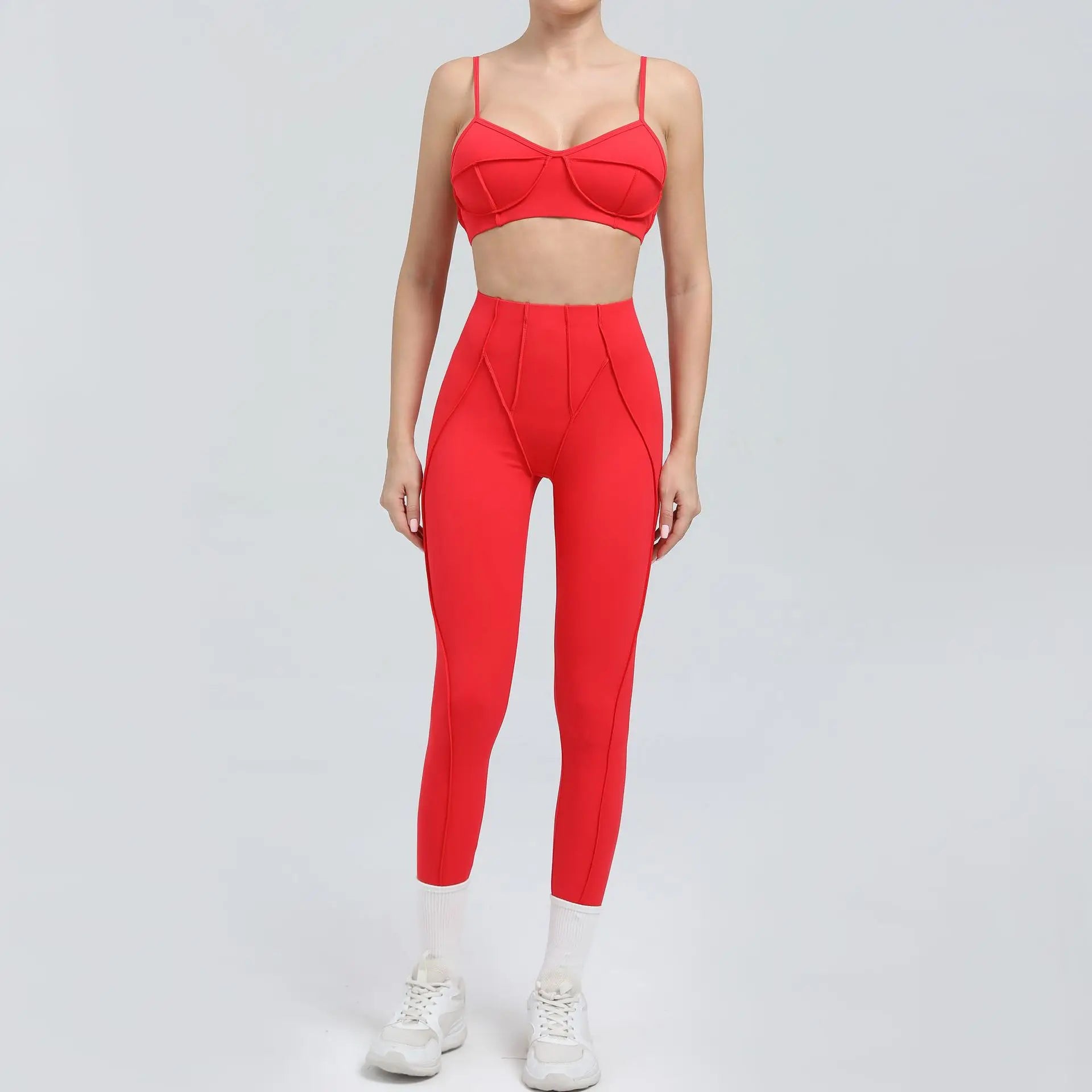 Seamless Yoga Set for Women – High-Waisted Peach-Lift Leggings & Quick-Dry Sports Bra