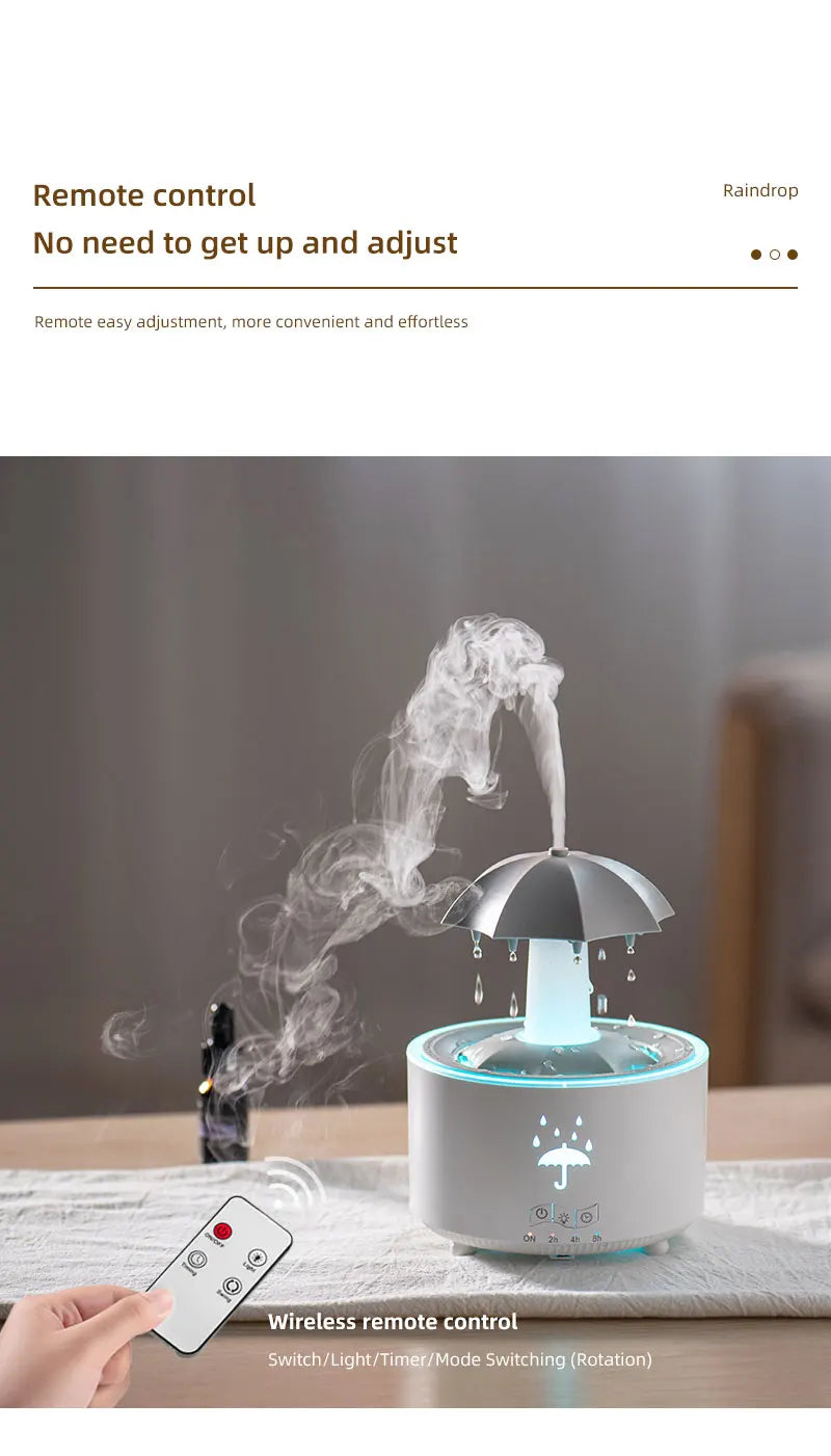 Cloud Rain Humidifier – Raindrop Aroma Diffuser with Remote & Night Light
