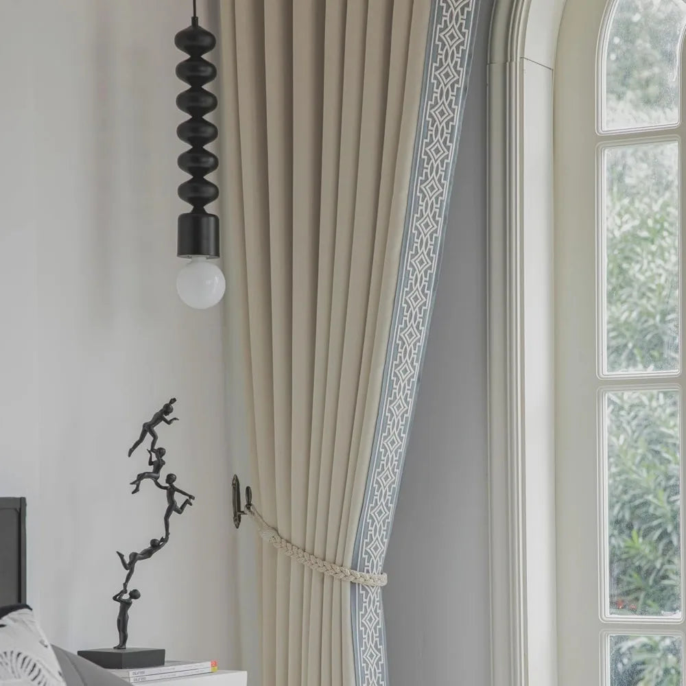 Cream Cotton Blend Pinch Pleat Blackout Curtains – Trimmed Set