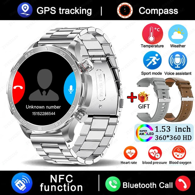 2025 Bluetooth Call Smart Watch Men AMOLED NFC GPS IP68