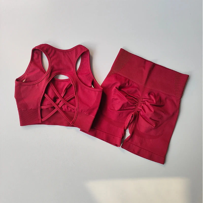 2-Piece Women’s Seamless Yoga Set – Sport Bra & High Waist Shorts
