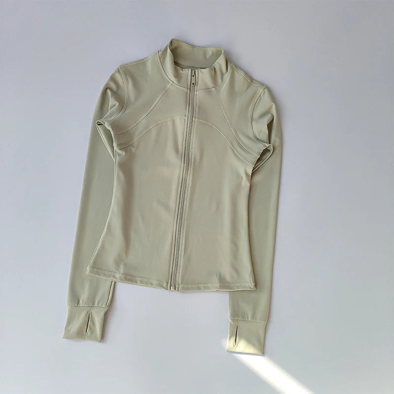 Women’s Yoga Suit – High-End Long Sleeve Sports Jacket with Standing Collar, Windproof Running & Training Top