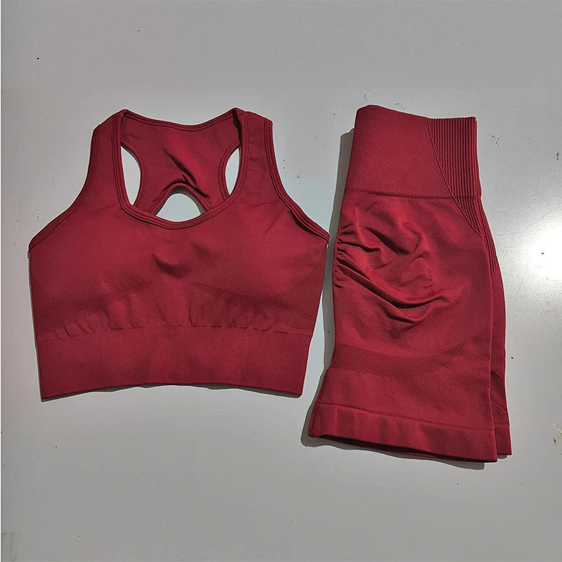 2PCS Seamless Yoga Set – Sports Bra & High Waist Shorts